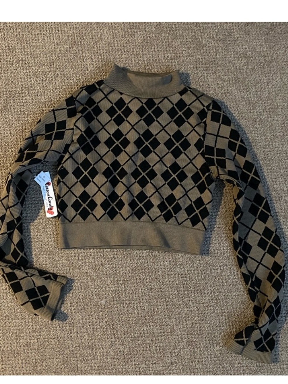 Cotton Candy Argyle Pattern Cropped Sweater